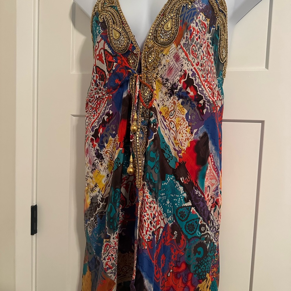 12th Tribe Multicolor Beaded Backless Maxi Dress